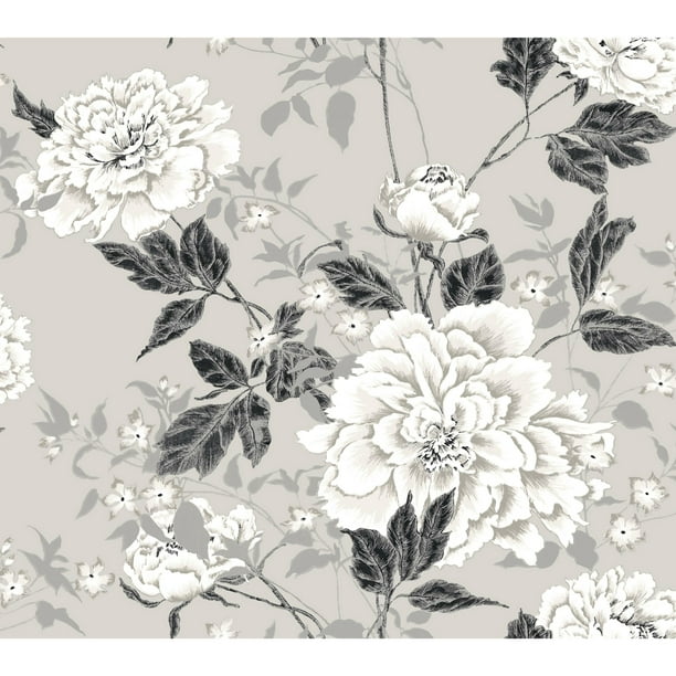 Peel-and-Stick Removable Wallpaper Flower Black White Modern Home And Nature 